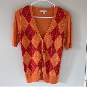 NY&Co Argyle Button Down Cardigan Orange Size XS